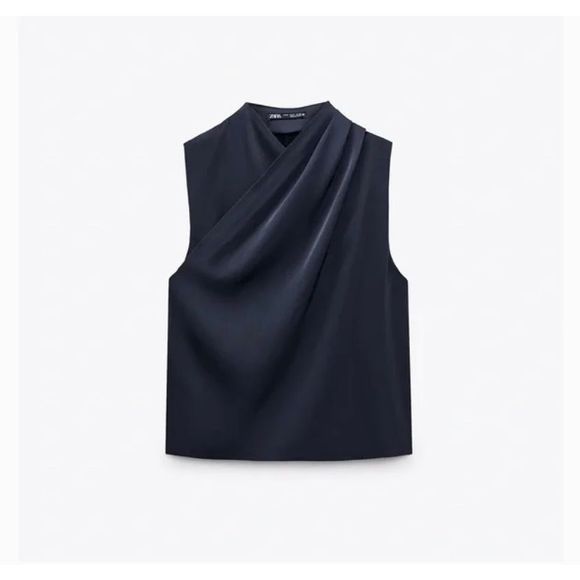 Zara Tops - Zara Pleated Satin Top in Ocean Blue Women’s Size Small NWT